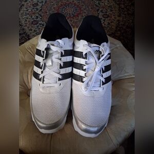 Adidas Mens Cross Flex Size 12 White and Black Sneakers with Silver Accents